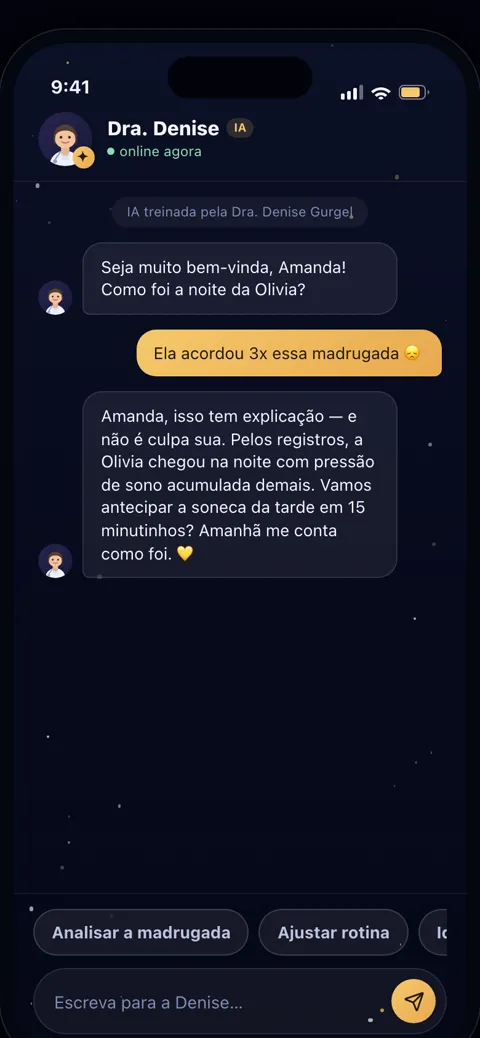 Tela da conversa com a inteligência artificial treinada pela Dra. Denise