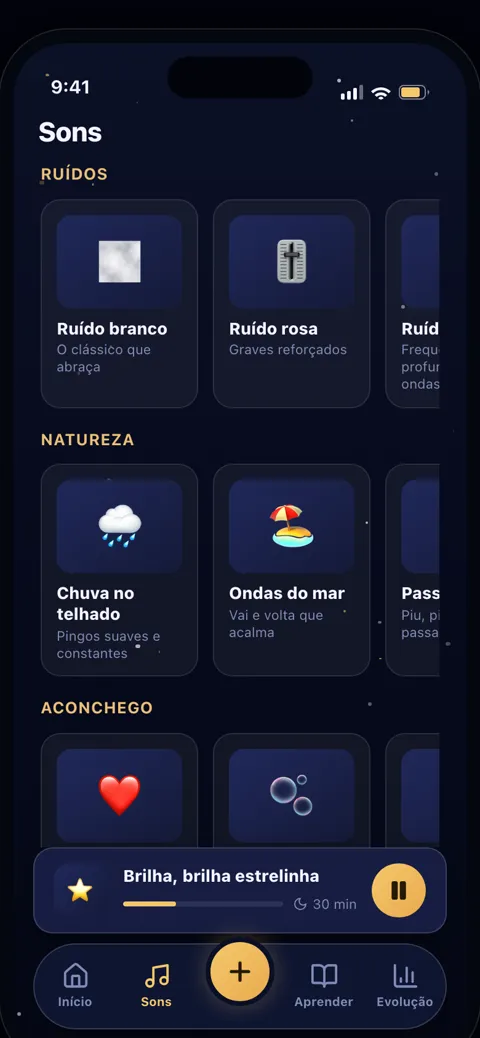 Tela de sons do BabyStar com ruído branco