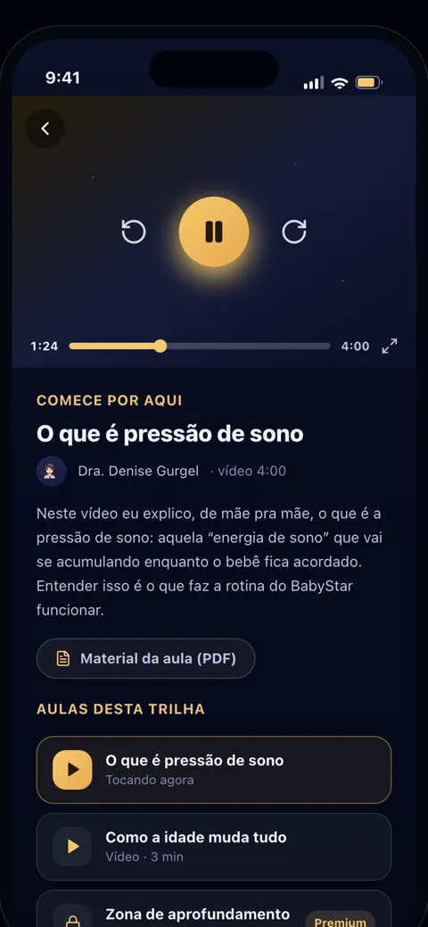 Tela de aula em vídeo do BabyStar: o que é pressão de sono